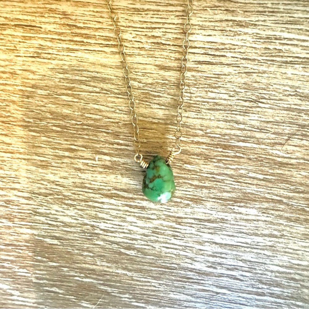 Dainty Green real turquoise Pendant gold chain Necklace